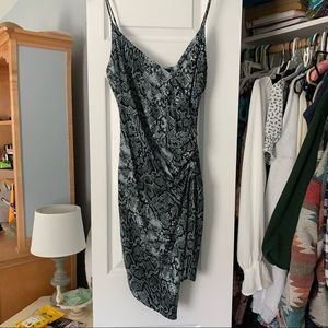 Asymmetrical Snake print bodycon wrap dress